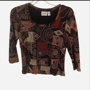 Chico's Designs 3/4 Sleeved Abstract Textured Blouse Size 1